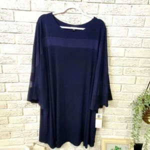 NWT Nina Leonard Navy Blue with Sheer Panels Flowy Dress, Size 3X